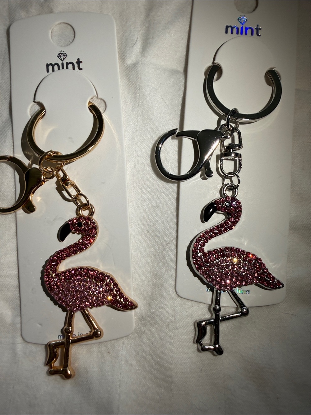 Pink Crystal Flamingo Key or purse charm- Gold or Silver Hardware